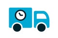 Blue fast delivery truck. Small delivery van with a clock. Cargo vehicle with time symbol. Royalty Free Stock Photo