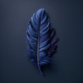 Blue feather on a dark background. 3d rendering, top view Royalty Free Stock Photo
