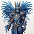 Blue Feathered Aztec Warrior In Detailed Armor