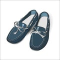 Blue female moccasins isolated on white background. Vector