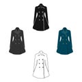Blue female restrained coat buttoned. Women s outerwear..Woman clothes single icon in cartoon,black style vector symbol