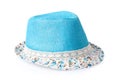Blue female summer straw hat isolated on white Royalty Free Stock Photo