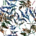 Blue fern leaves. Leaf brake plant botanical garden floral foliage. Seamless background pattern. Royalty Free Stock Photo