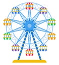 Ferris wheel with colored cabins for passengers vector icon flat isolated