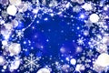 Blue festive winter background, white circles, bright, snowflake