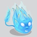 Blue fiery demon in cartoon style. Vector