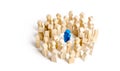 Blue figure leader stands at the head of the crowd. Business concept of leader and leadership qualities