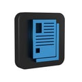 Blue File document icon isolated on transparent background. Checklist icon. Business concept. Black square button.