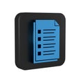 Blue File document icon isolated on transparent background. Checklist icon. Business concept. Black square button.