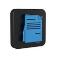 Blue File document icon isolated on transparent background. Checklist icon. Business concept. Black square button.