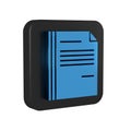 Blue File document icon isolated on transparent background. Checklist icon. Business concept. Black square button.