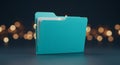 Blue File Folder with Files in Dark Background with Bokeh Lights Royalty Free Stock Photo