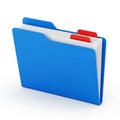 Blue file folder with white paper and red tabs on white background document Royalty Free Stock Photo