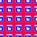 Blue File missing icon isolated seamless pattern on red background. Vector