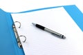 Blue file and pen on a white background. open folder Royalty Free Stock Photo