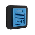 Blue Filled form icon isolated on transparent background. File icon. Checklist icon. Business concept. Black square