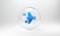 Blue Filter setting icon isolated on grey background. Glass circle button. 3D render illustration