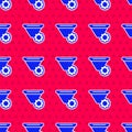 Blue Filter setting icon isolated seamless pattern on red background. Vector