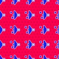 Blue Filter setting icon isolated seamless pattern on red background. Vector