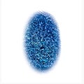 Blue fingerprint identification symbol isolated on white