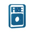 Blue Fire alarm system icon isolated on transparent background. Pull danger fire safety box.