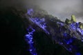 the blue fire along the sulfur path in Ijen Volcano, Java, Indonesia Royalty Free Stock Photo
