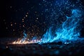 Blue Fire Embers Particles Over Black Background Royalty Free Stock Photo