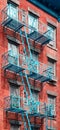 Blue fire escape at Manhattan old residential building, New York Royalty Free Stock Photo