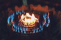 Blue fire flame. burning gas stove burner hob in the kitchen. Royalty Free Stock Photo