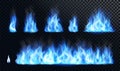 Blue fire flame realistic set