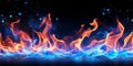 Blue Fire And Flames On Dark Background, Space For Text Or Design. Abstract Magic Sparks Royalty Free Stock Photo