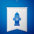 Blue Fire hydrant icon isolated on blue background. White pennant template. Vector Royalty Free Stock Photo