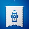 Blue Fire hydrant icon isolated on blue background. White pennant template. Vector Royalty Free Stock Photo