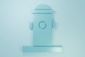Blue Fire hydrant icon isolated on blue background. Minimalism concept. 3D render illustration Royalty Free Stock Photo