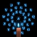 Blue fire letters and candle Royalty Free Stock Photo