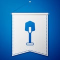 Blue Fire shovel icon isolated on blue background. Fire protection equipment. Equipment for firefighter. White pennant