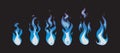 Blue fire vector animation sprites, flames Royalty Free Stock Photo