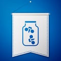 Blue Fireflies bugs in a jar icon isolated on blue background. White pennant template. Vector Royalty Free Stock Photo