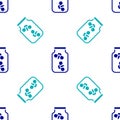 Blue Fireflies bugs in a jar icon isolated seamless pattern on white background. Vector Royalty Free Stock Photo