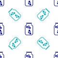 Blue Fireflies bugs in a jar icon isolated seamless pattern on white background. Vector Royalty Free Stock Photo