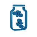 Blue Fireflies bugs in a jar icon isolated on transparent background.