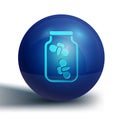 Blue Fireflies bugs in a jar icon isolated on white background. Blue circle button. Vector Royalty Free Stock Photo