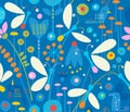 Blue Fireflies, Birds, Flowers and a Mouse