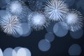 Blue firework and blurred bokeh light with copy space in Christmas and New Year. Abstract background holiday concept. Royalty Free Stock Photo