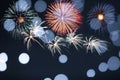 Blue firework and blurred bokeh light with copy space in Christmas and New Year. Abstract background holiday concept. Royalty Free Stock Photo