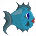 Blue fish cartoon illustration on white Royalty Free Stock Photo