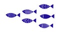 Blue fish colony. Collection of abstract fish