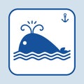Blue fish icon. Whale swimming in the sea or ocean. Sign anchor. Marine theme. Vector illustration Royalty Free Stock Photo
