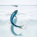 Blue fish partially emerging from water creating concentric ripples on the Royalty Free Stock Photo