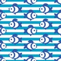 Blue fish on striped background. Seamless pattern, vector Royalty Free Stock Photo